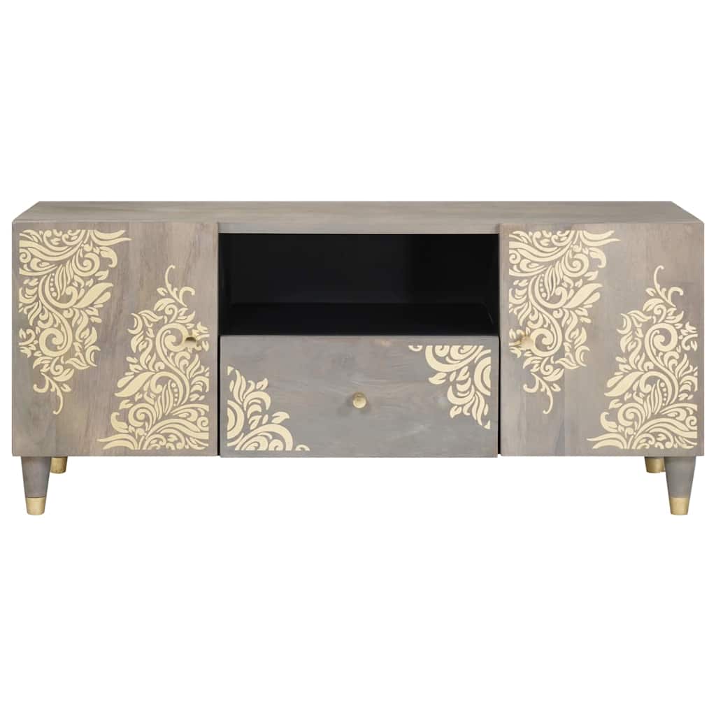 TV-skab med dør Grå og Guld 105 x 33.5 x 46 cm Massivt mangotræ
