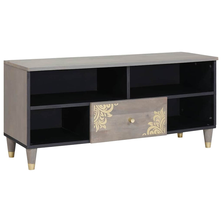 TV-skab Grå og Guld 100 x 33.5 x 46 cm Massivt mangotræ