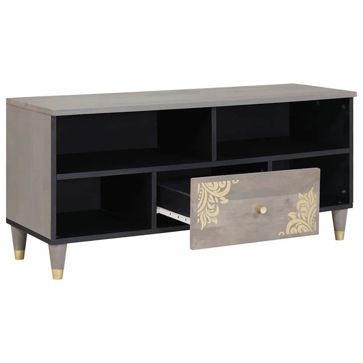 TV-skab Grå og Guld 100 x 33.5 x 46 cm Massivt mangotræ