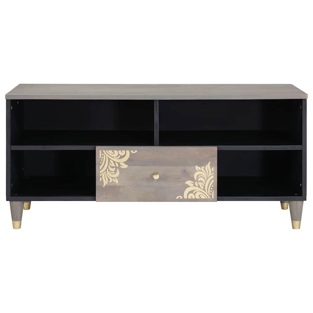 TV-skab Grå og Guld 100 x 33.5 x 46 cm Massivt mangotræ