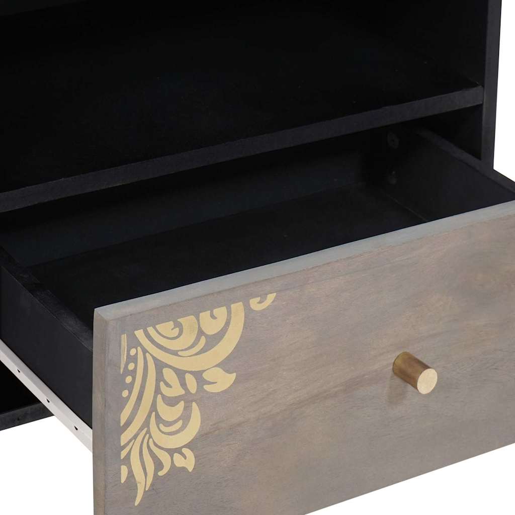 TV-skab Grå og Guld 80 x 33,5 x 46 cm Massivt mangotræ
