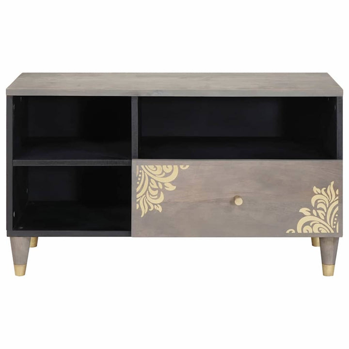 TV-skab Grå og Guld 80 x 33,5 x 46 cm Massivt mangotræ