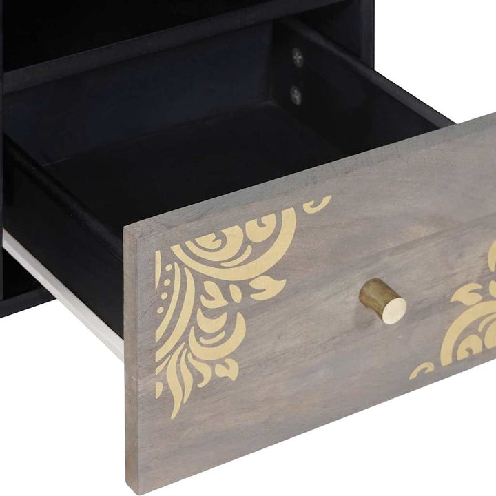 TV-skab Grå og Guld 100 x 33.5 x 46 cm Massivt mangotræ
