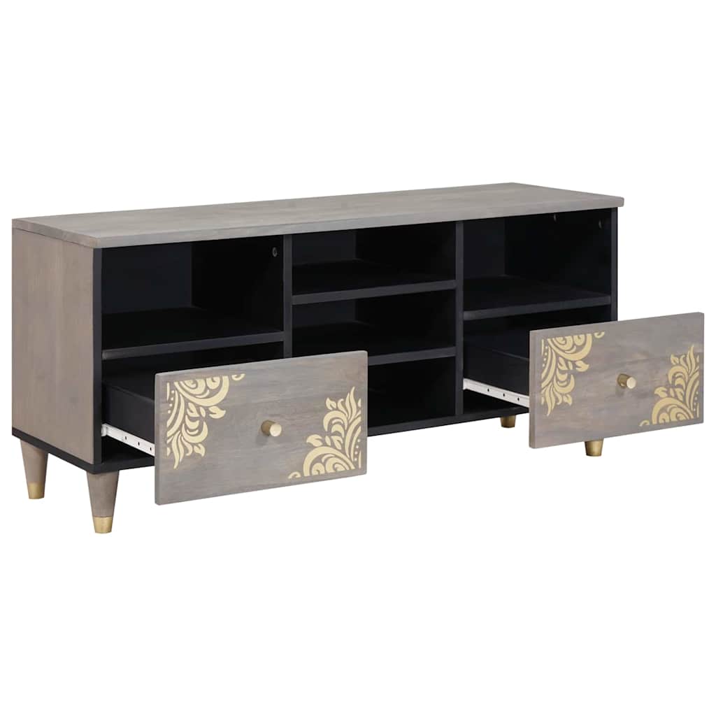 TV-skab Grå og Guld 100 x 33.5 x 46 cm Massivt mangotræ