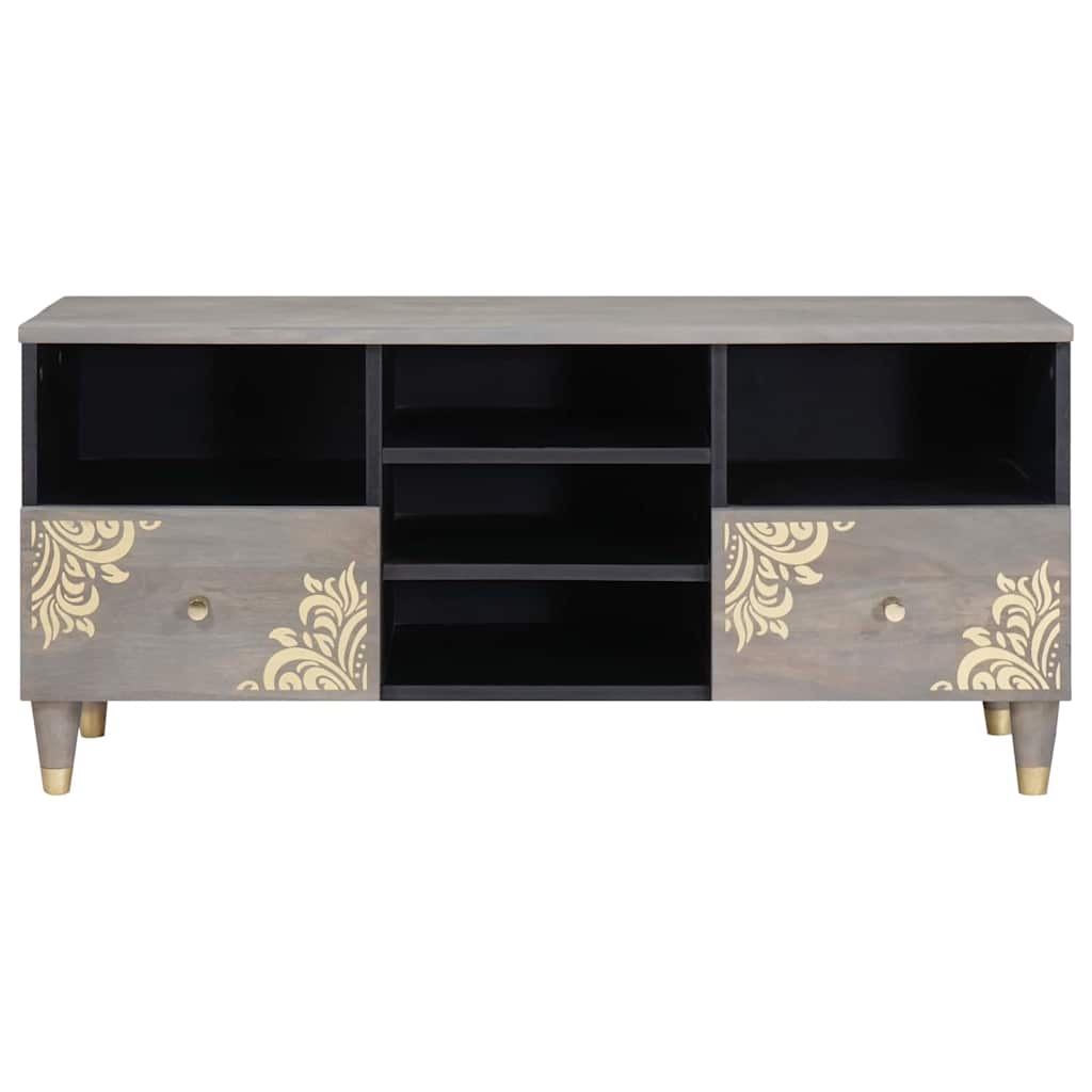 TV-skab Grå og Guld 100 x 33.5 x 46 cm Massivt mangotræ