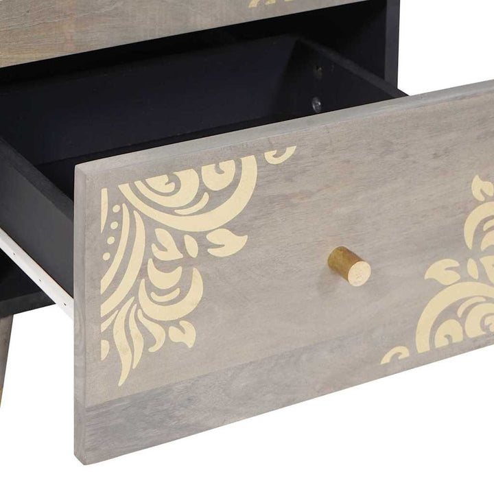 Sideboard Grå og Guld 40 x 33.5 x 75 cm Massivt mangotræ