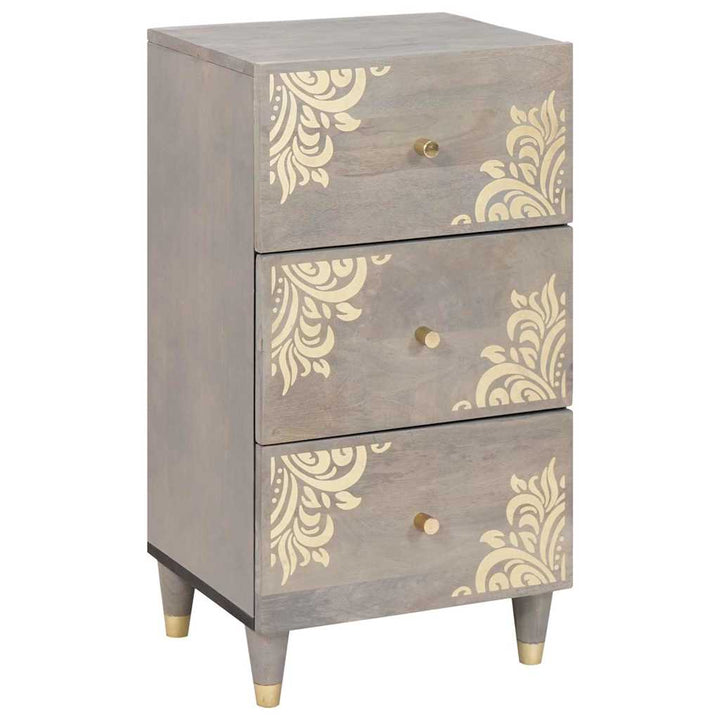 Sideboard Grå og Guld 40 x 33.5 x 75 cm Massivt mangotræ