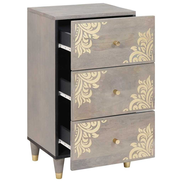 Sideboard Grå og Guld 40 x 33.5 x 75 cm Massivt mangotræ