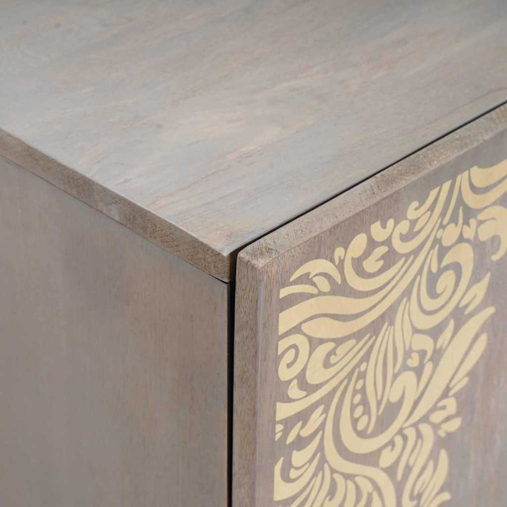 Sideboard Grå og Guld 40 x 33.5 x 75 cm Massivt mangotræ