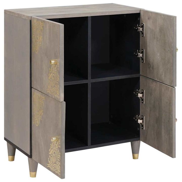 Sideboard med dør Grå og Guld 60 x 33 x 75 cm Massivt mangotræ