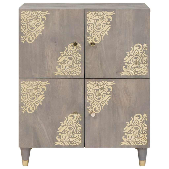 Sideboard med dør Grå og Guld 60 x 33 x 75 cm Massivt mangotræ