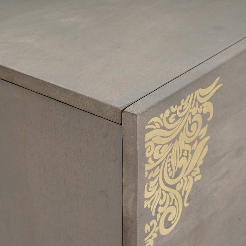 Sideboard Grå og Guld 80 x 33.5 x 75 cm Massivt mangotræ