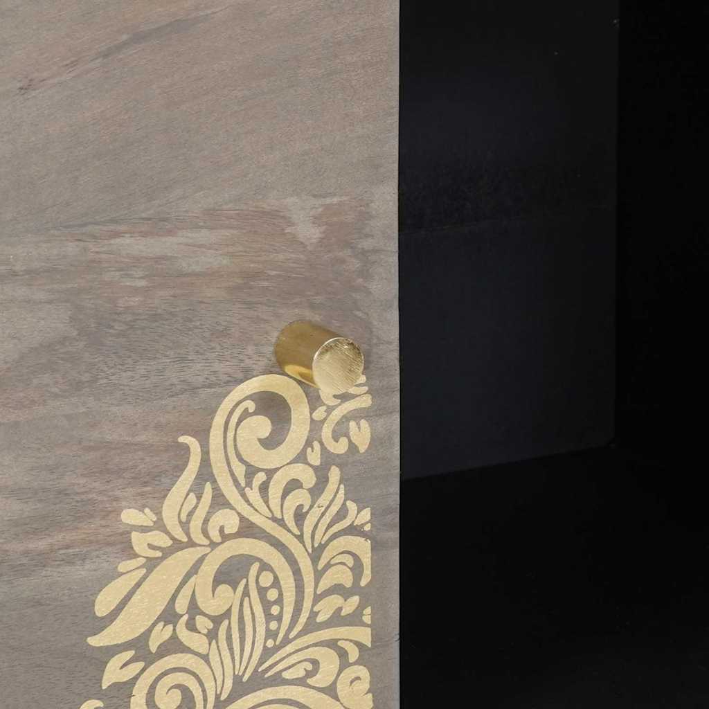 Sideboard Grå og Guld 80 x 33.5 x 75 cm Massivt mangotræ