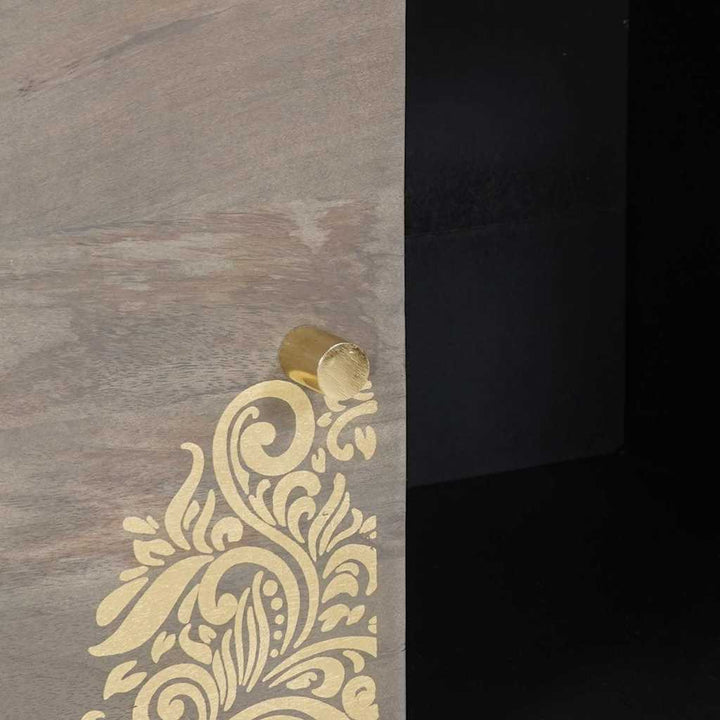 Sideboard Grå og Guld 80 x 33.5 x 75 cm Massivt mangotræ