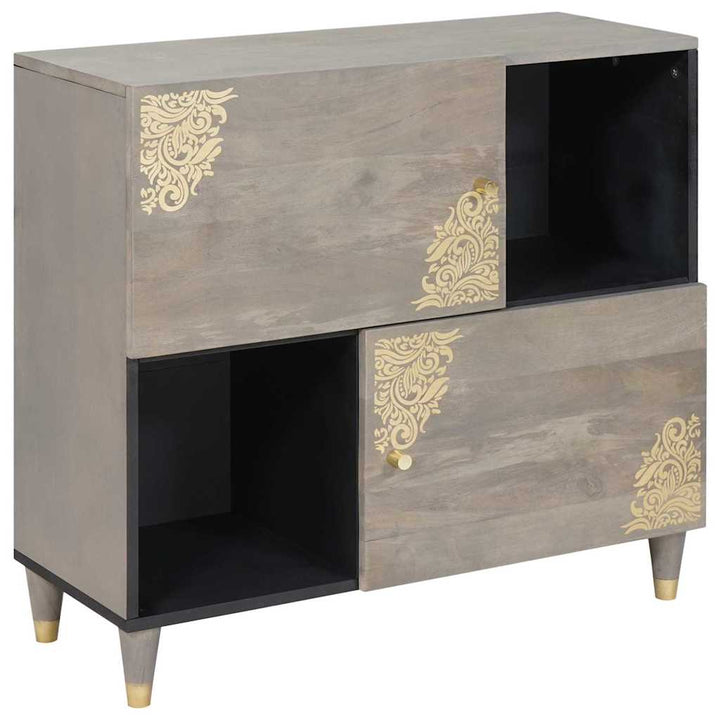Sideboard Grå og Guld 80 x 33.5 x 75 cm Massivt mangotræ
