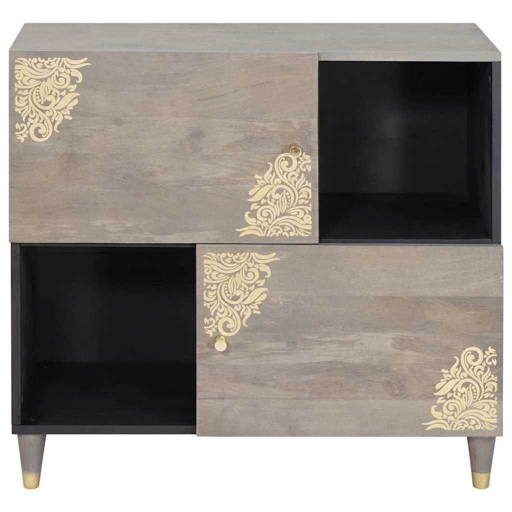 Sideboard Grå og Guld 80 x 33.5 x 75 cm Massivt mangotræ