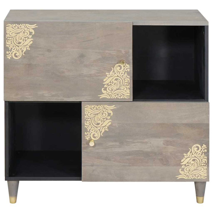 Sideboard Grå og Guld 80 x 33.5 x 75 cm Massivt mangotræ