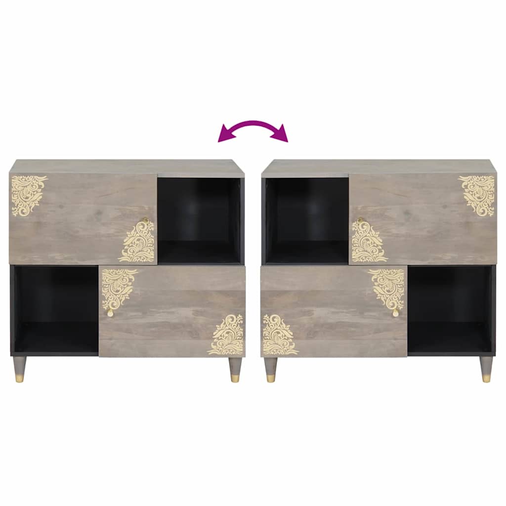 Sideboard Grå og Guld 80 x 33.5 x 75 cm Massivt mangotræ