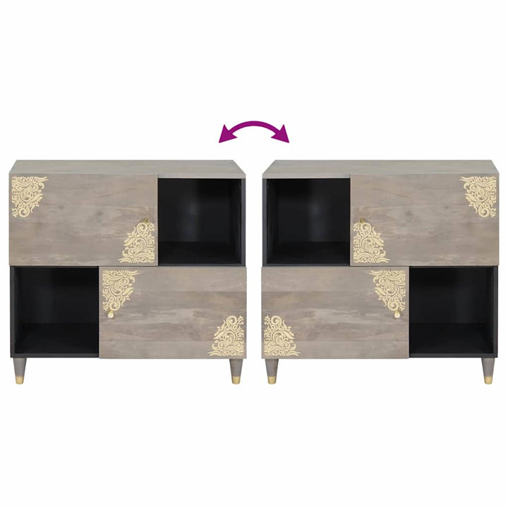 Sideboard Grå og Guld 80 x 33.5 x 75 cm Massivt mangotræ