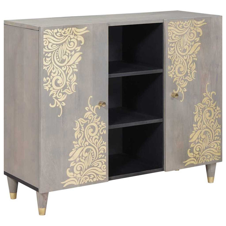 Sideboard Grå og Guld 90 x 33.5 x 75 cm Massivt mangotræ