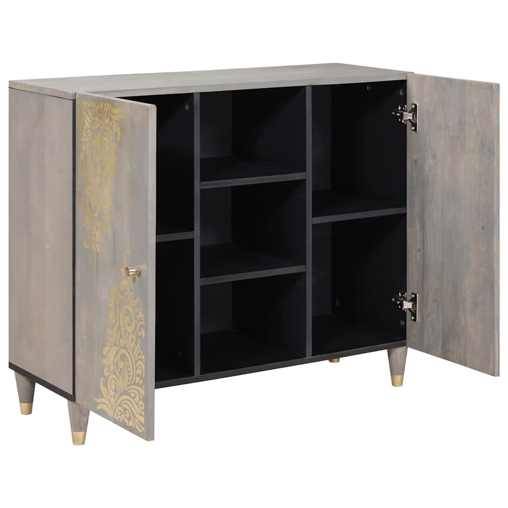 Sideboard Grå og Guld 90 x 33.5 x 75 cm Massivt mangotræ