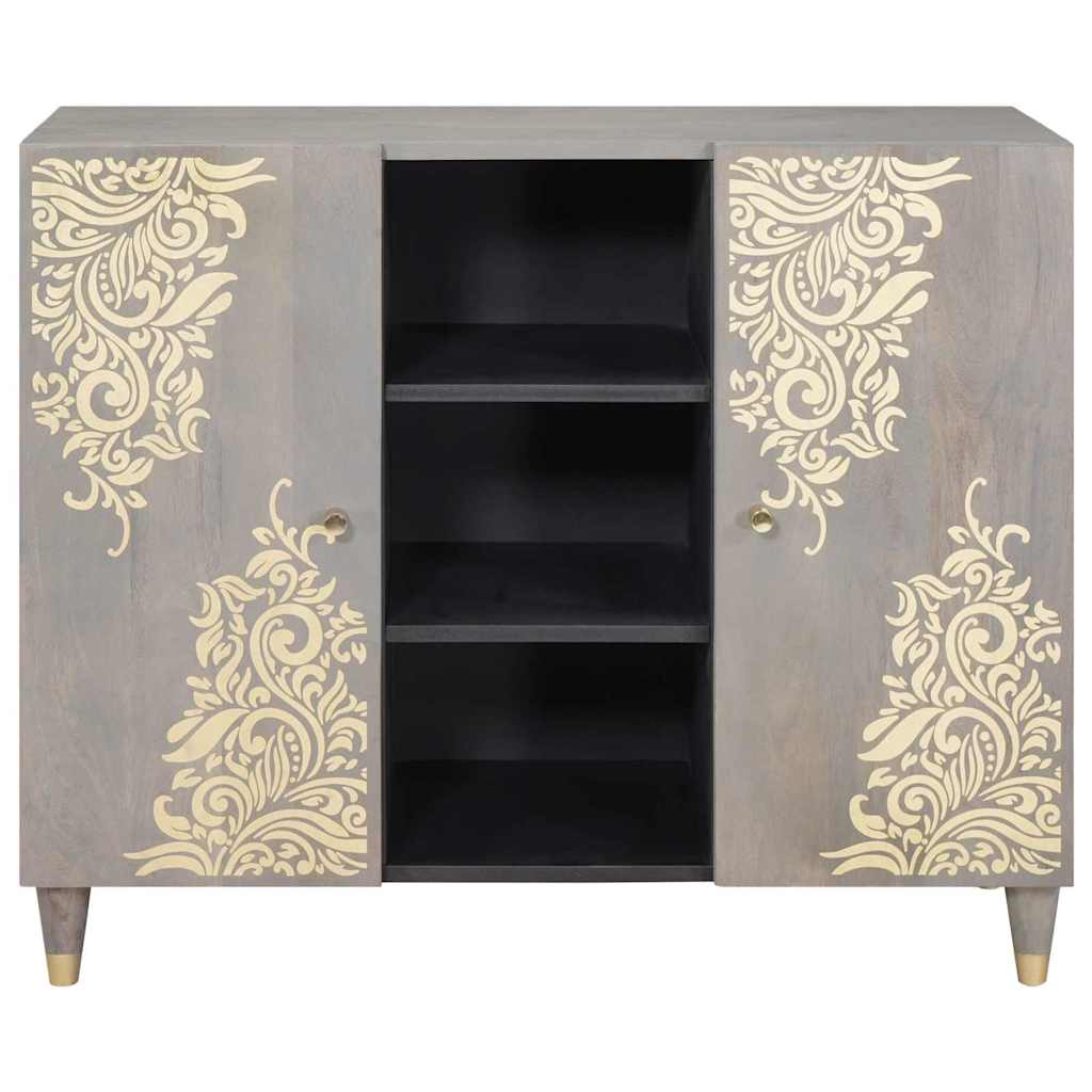 Sideboard Grå og Guld 90 x 33.5 x 75 cm Massivt mangotræ