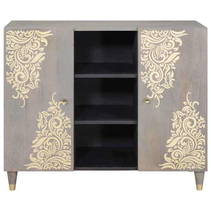 Sideboard Grå og Guld 90 x 33.5 x 75 cm Massivt mangotræ