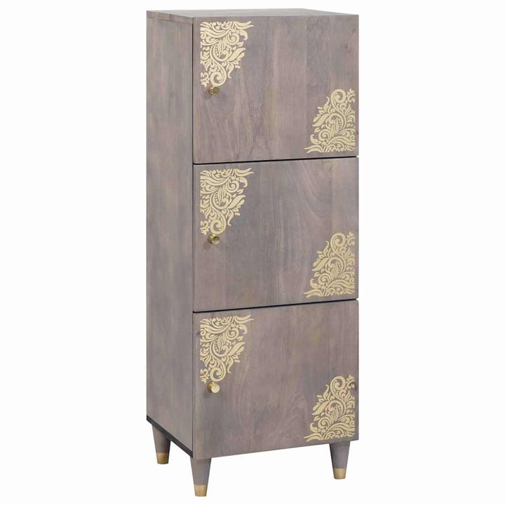 Highboard Grå og Guld 40 x 33.5 x 110 cm Massivt mangotræ