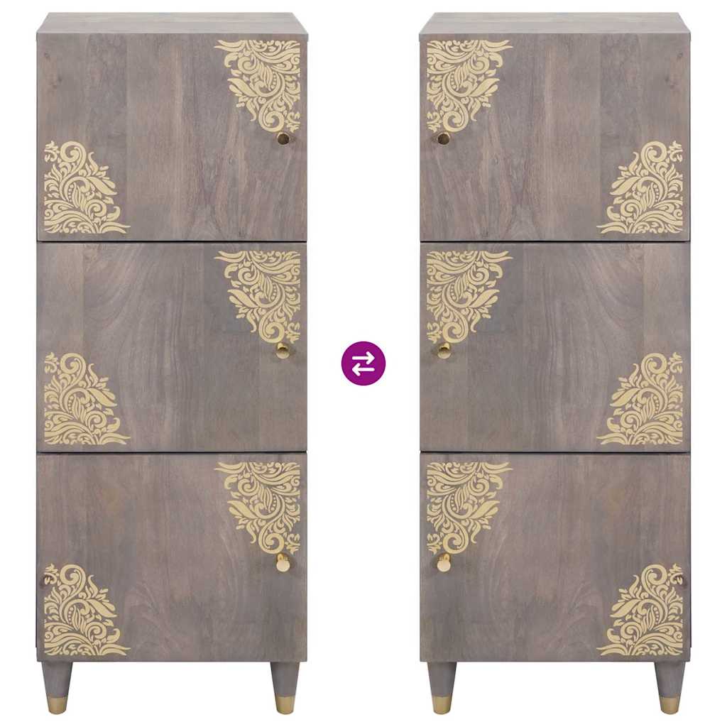 Highboard Grå og Guld 40 x 33.5 x 110 cm Massivt mangotræ