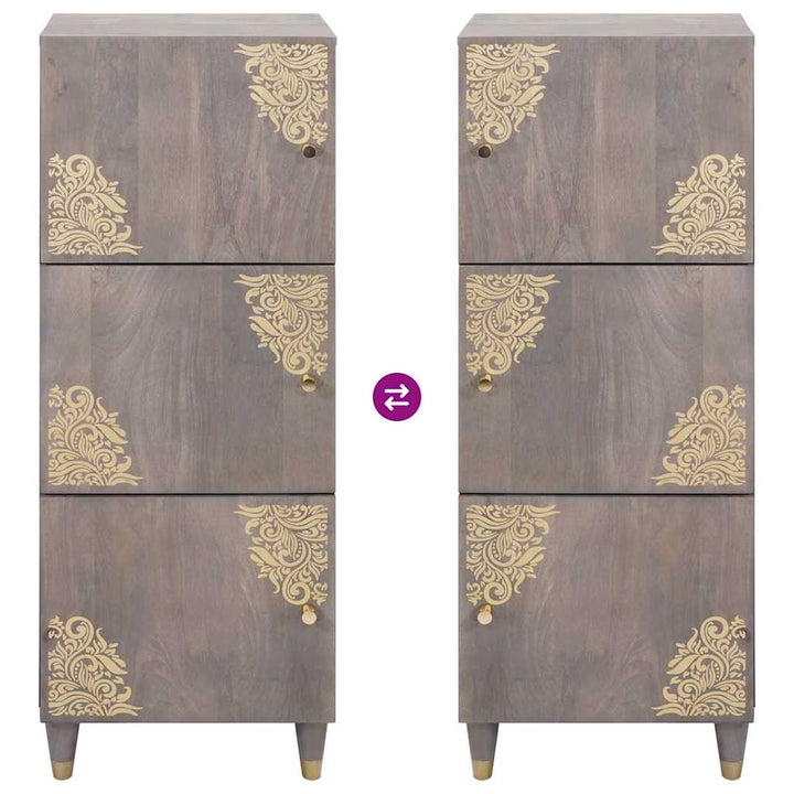 Highboard Grå og Guld 40 x 33.5 x 110 cm Massivt mangotræ