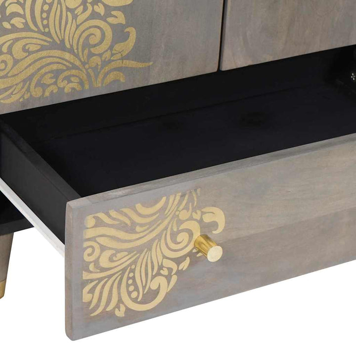 Highboard Grå og Guld 60 x 33,5 x 100 cm Massivt mangotræ