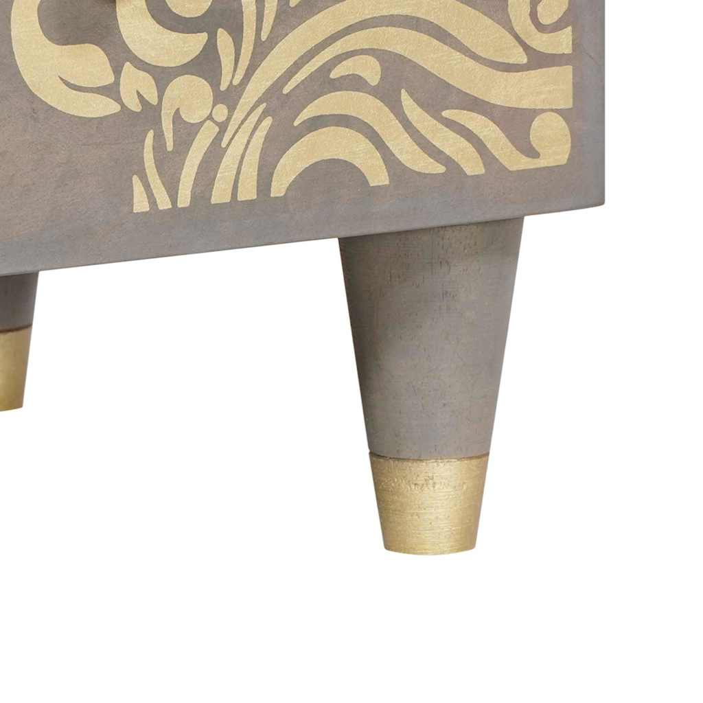 Highboard Grå og Guld 60 x 33,5 x 100 cm Massivt mangotræ