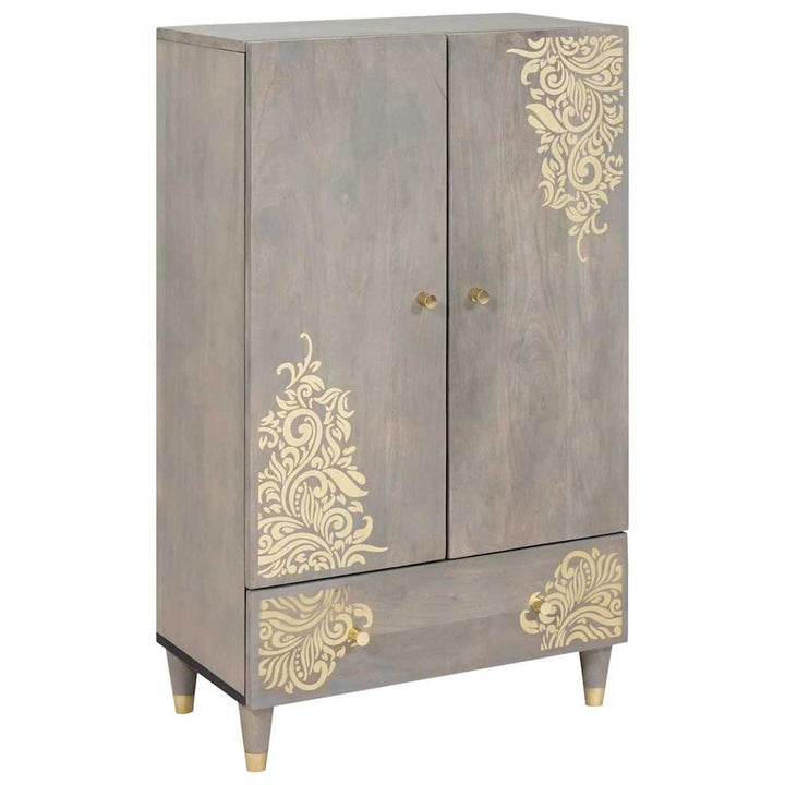 Highboard Grå og Guld 60 x 33,5 x 100 cm Massivt mangotræ