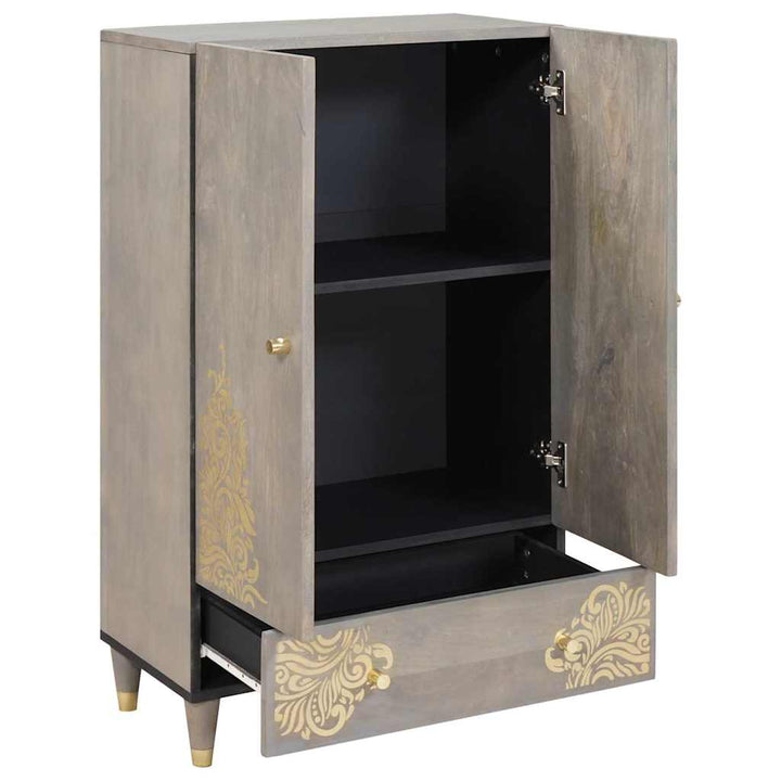 Highboard Grå og Guld 60 x 33,5 x 100 cm Massivt mangotræ