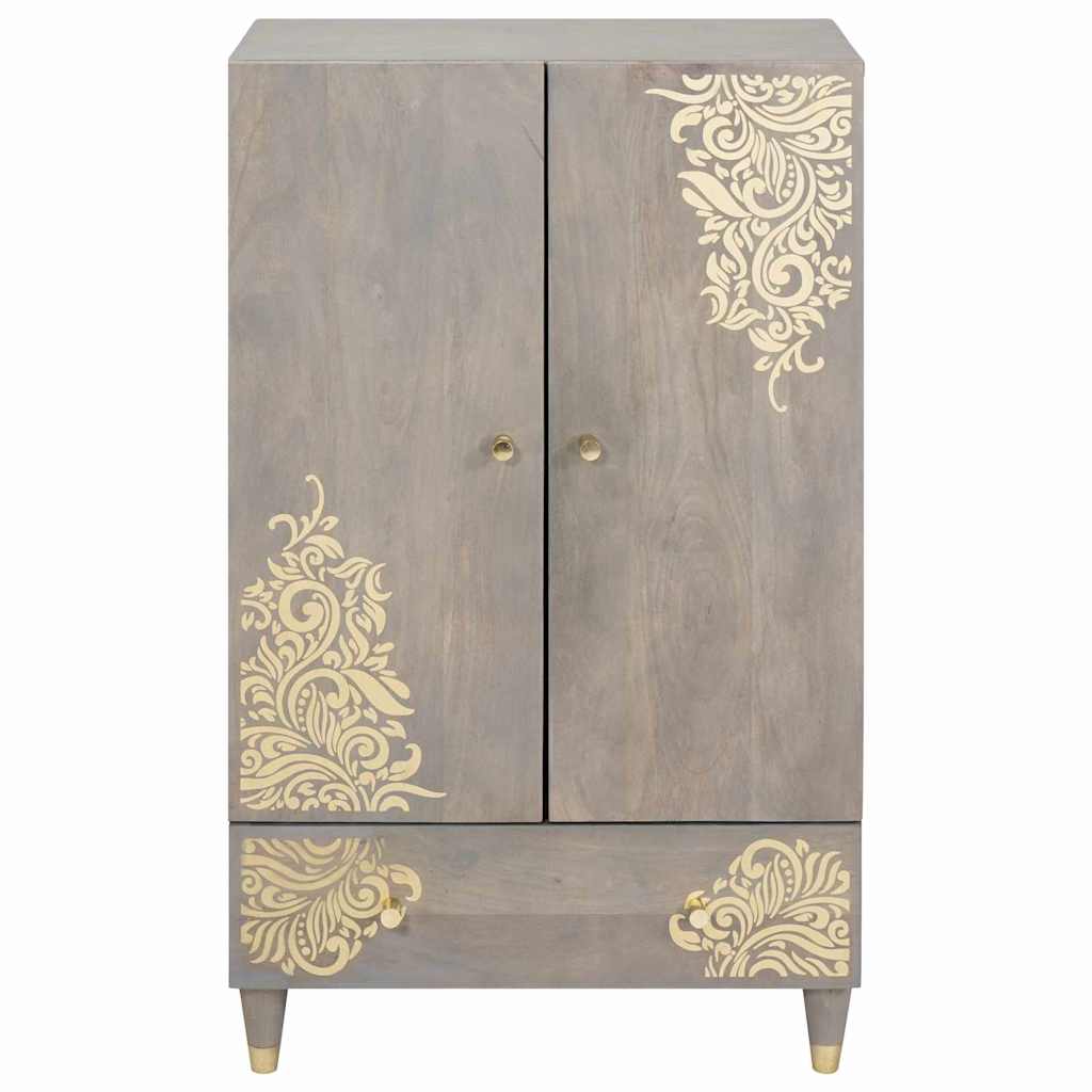 Highboard Grå og Guld 60 x 33,5 x 100 cm Massivt mangotræ
