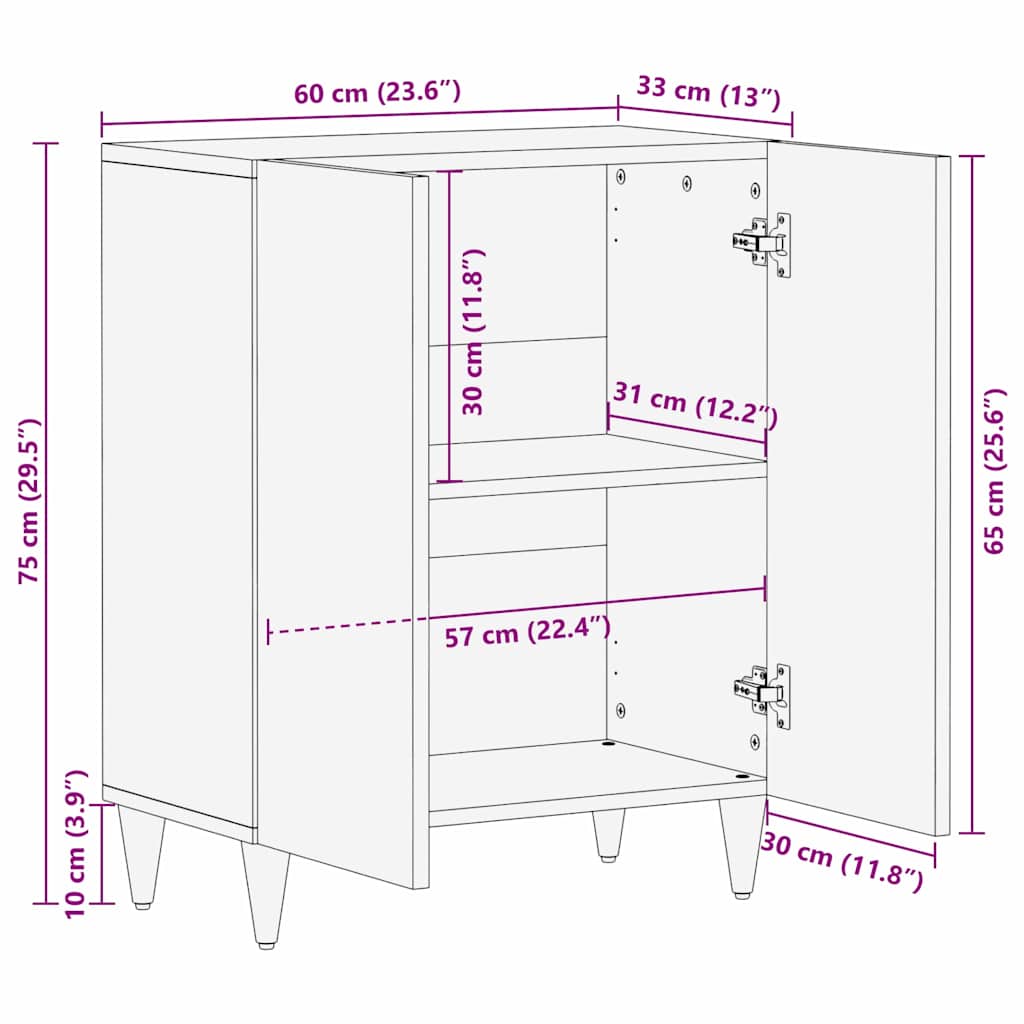 Sideboard Brun 60 x 33.5 x 75 cm Massivt mangotræ
