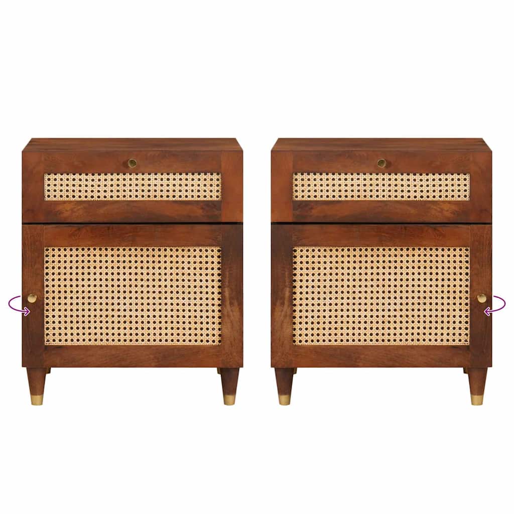 Sengeborde Brun 50 x 33 x 60 cm Rattan og solid mango træ