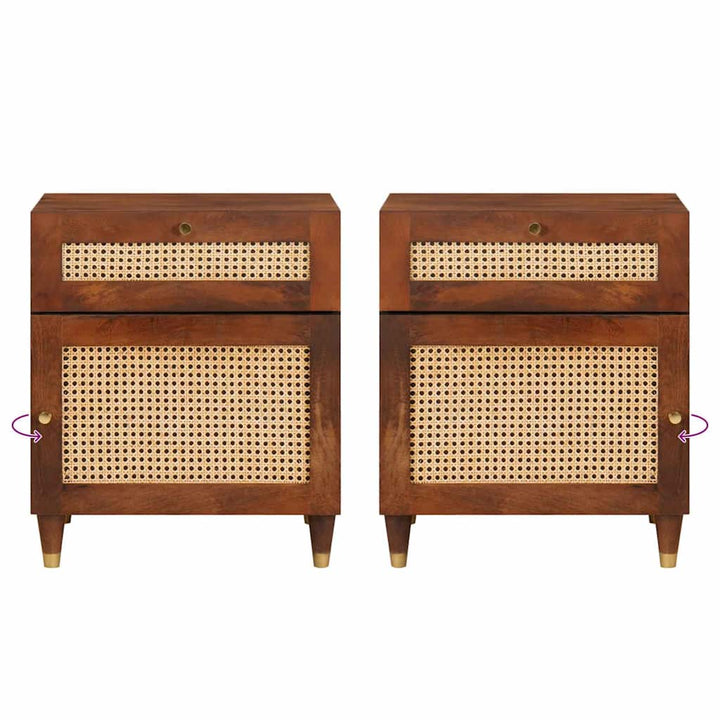 Sengeborde Brun 50 x 33 x 60 cm Rattan og solid mango træ