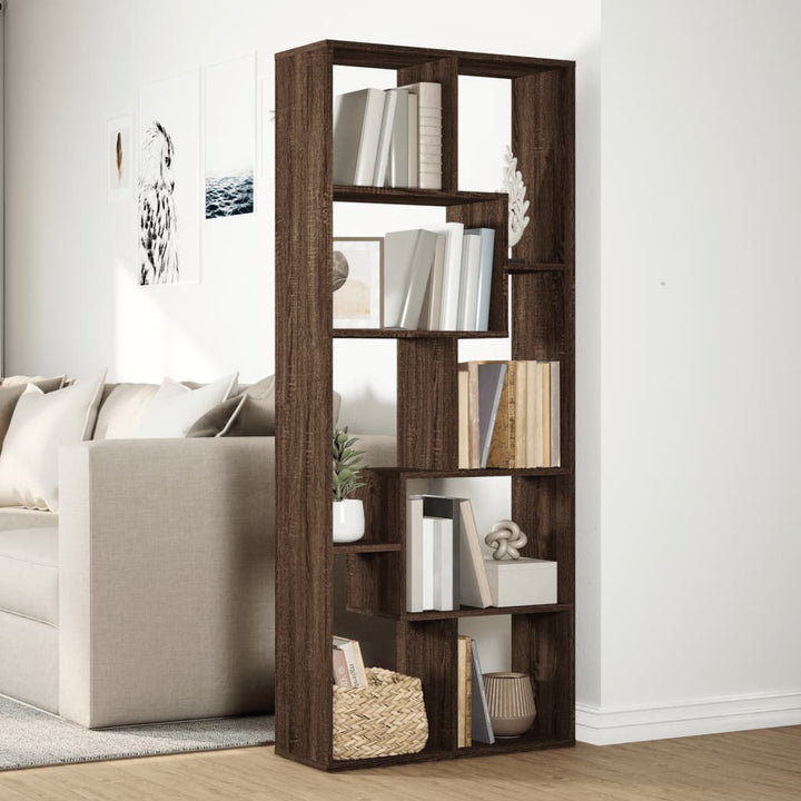 bogreol/rumdeler 67x25x161,5 cm konstrueret træ brun egetræ