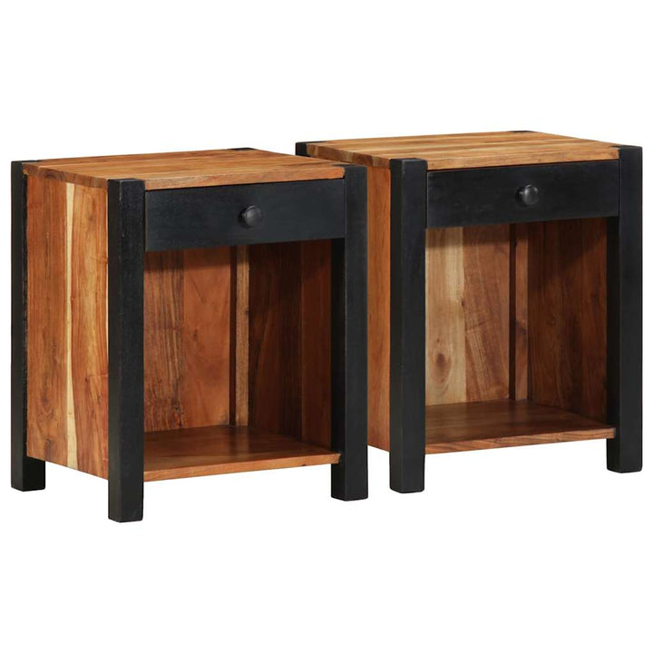 Natskab med skuffe 2 pcs Brun 40 x 35 x 50 cm Massivt akacietræ