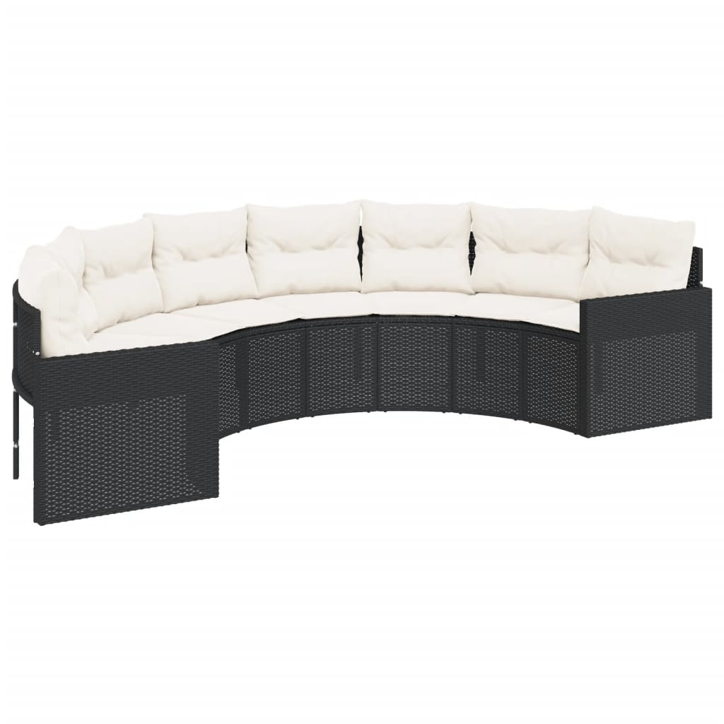 havesofa med hynder halvrund polyrattan sort