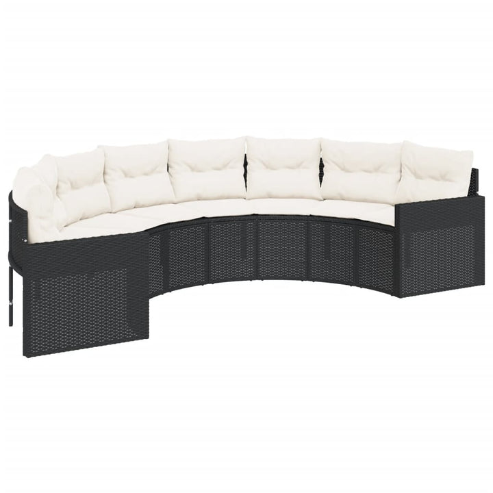 havesofa med hynder halvrund polyrattan sort