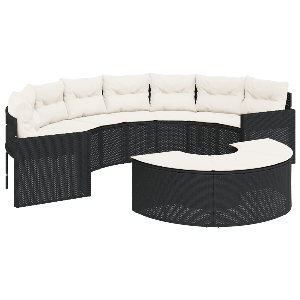 havesofa med hynder halvrund polyrattan sort