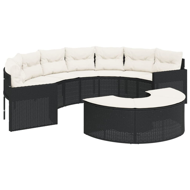 havesofa med hynder halvrund polyrattan sort