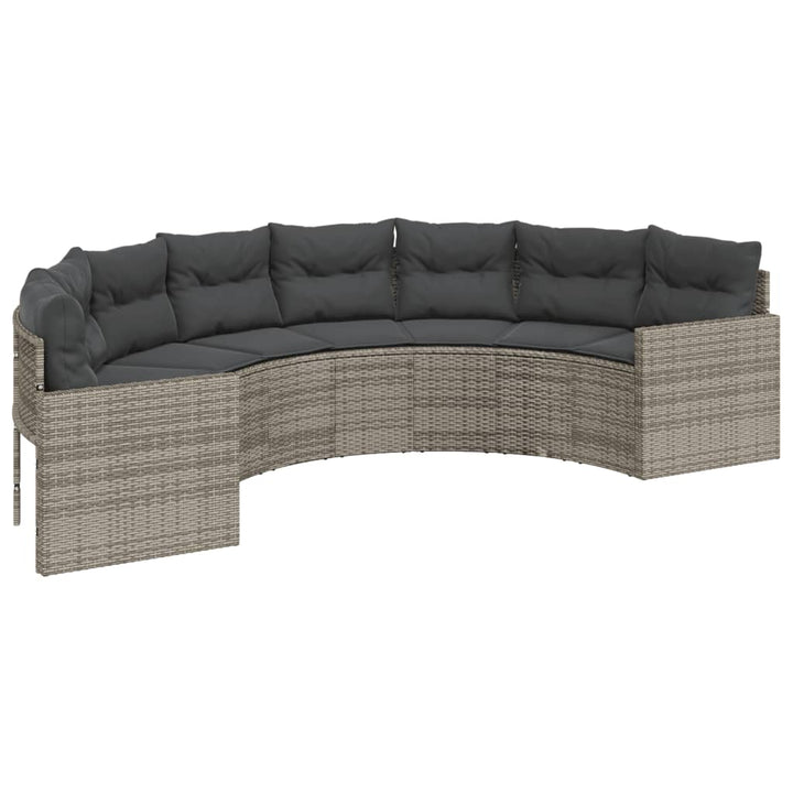havesofa med hynder halvrund polyrattan grå