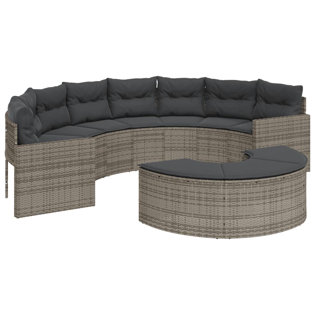 havesofa med hynder halvrund polyrattan grå