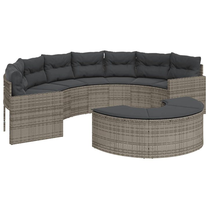 havesofa med hynder halvrund polyrattan grå