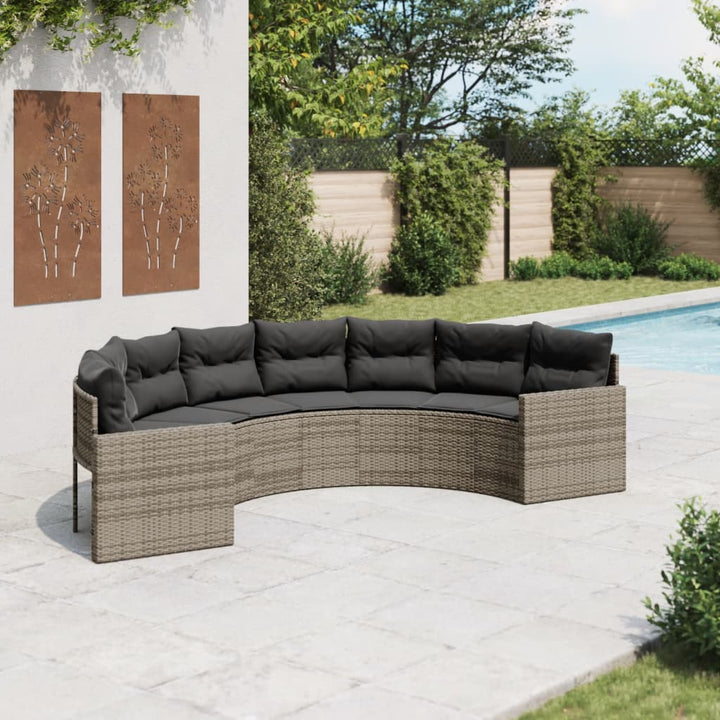 havesofa med hynder halvrund polyrattan grå