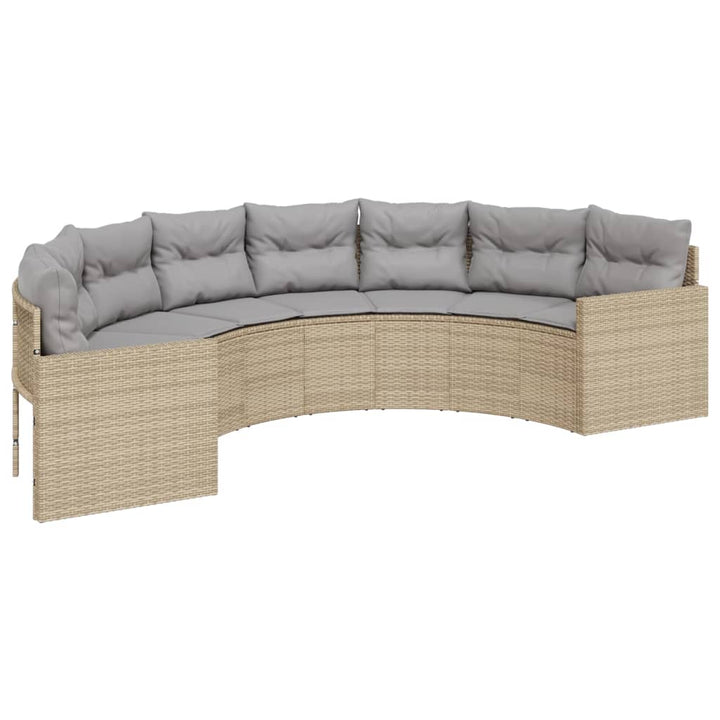 havesofa med hynder halvrund polyrattan beige