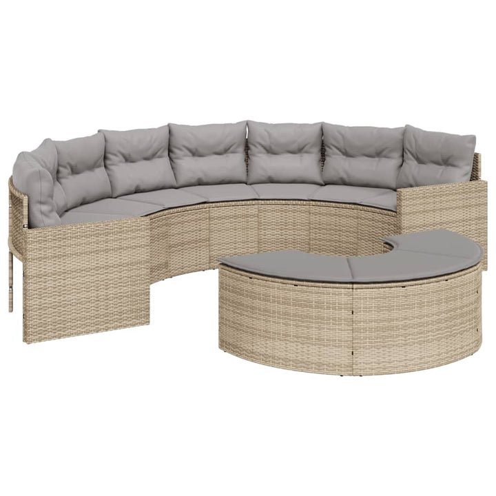 havesofa med hynder halvrund polyrattan beige